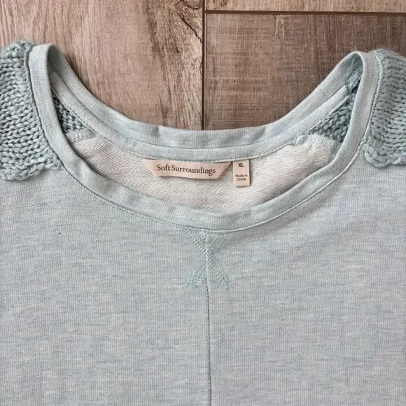 Soft Surroundings Womens Crochet Boho Tunic Top Size XL Blue Coastal Casual Cozy - Picture 2 of 11